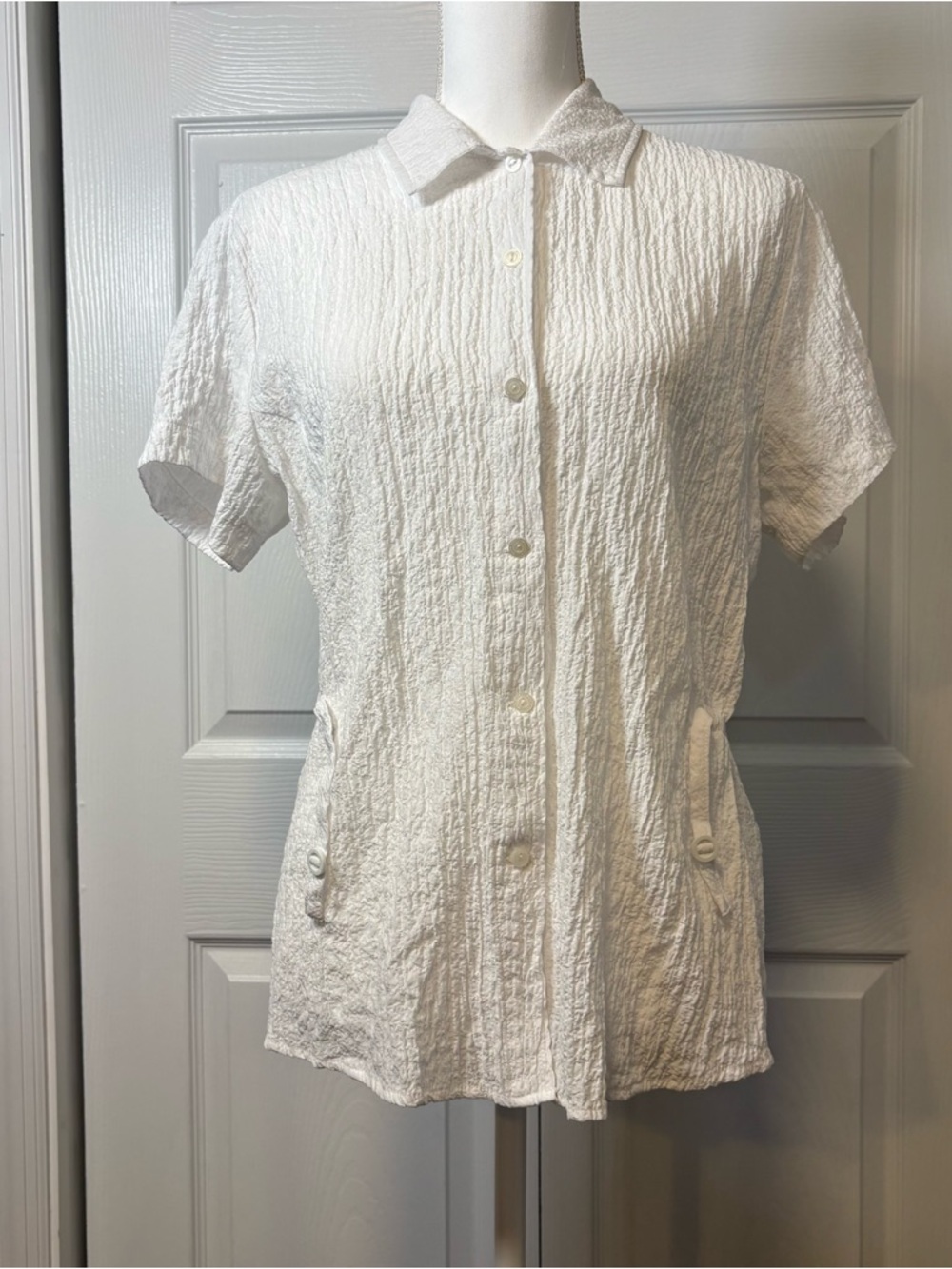 White Crinkle Tunic Top Coastal Minimalist Resort Capsule Large